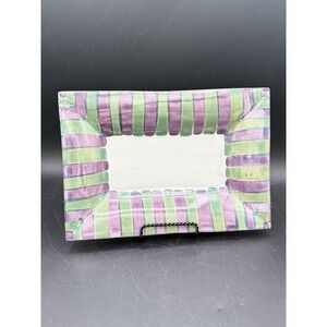 Mackenzie Childs Torquay Kelp Urchin Stripes Plate Hand Painted Purple Green